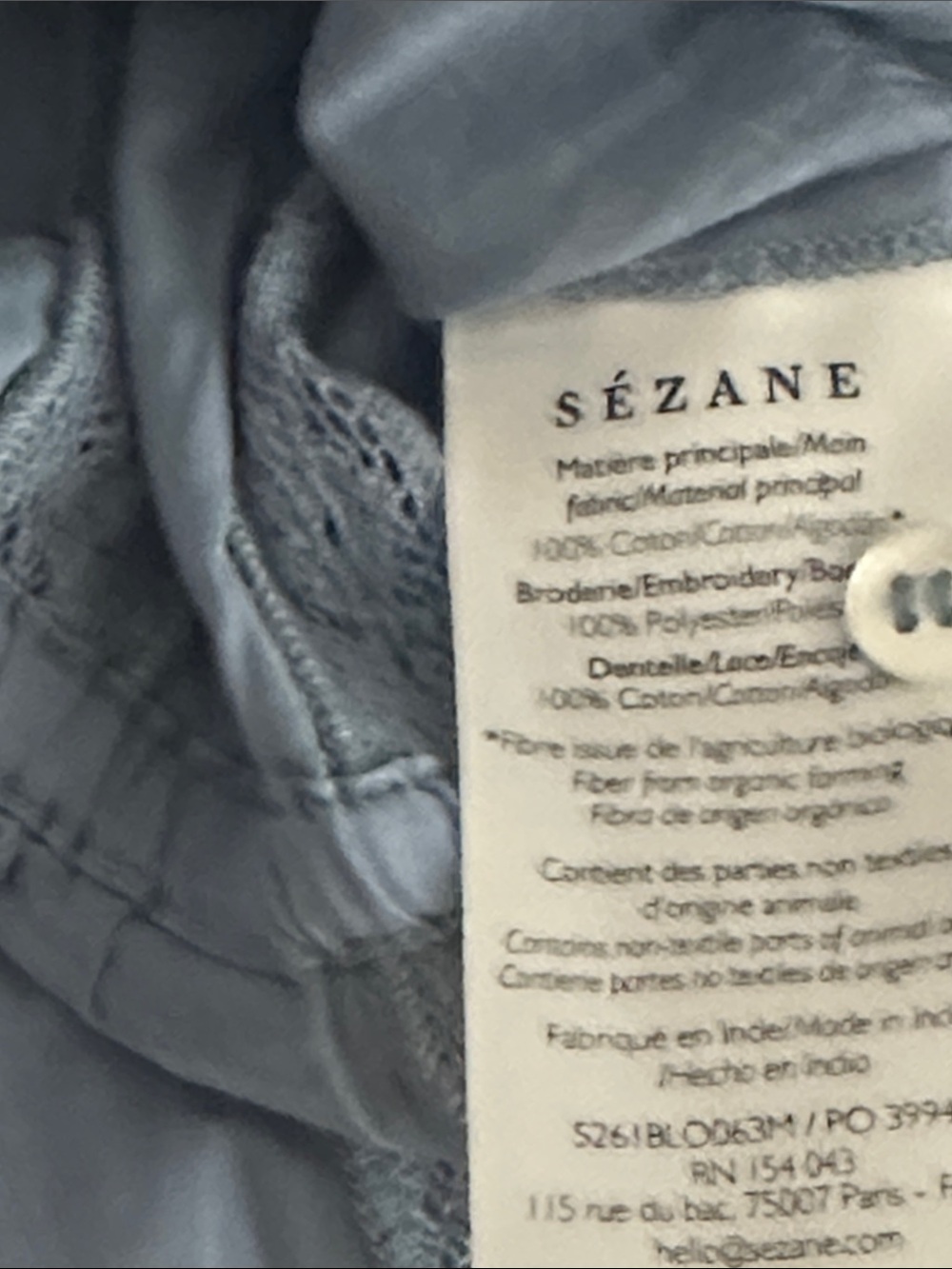 Sezane Blue Embroidered Cotton Blouse - Picture 6 of 9